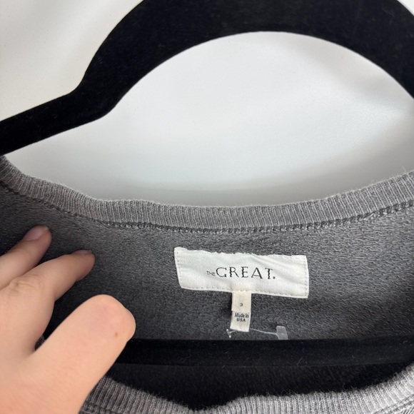 The Great. Washed Grey Ruffled Collar Long Sleeve Full Length Crewneck Top - Picture 3 of 5